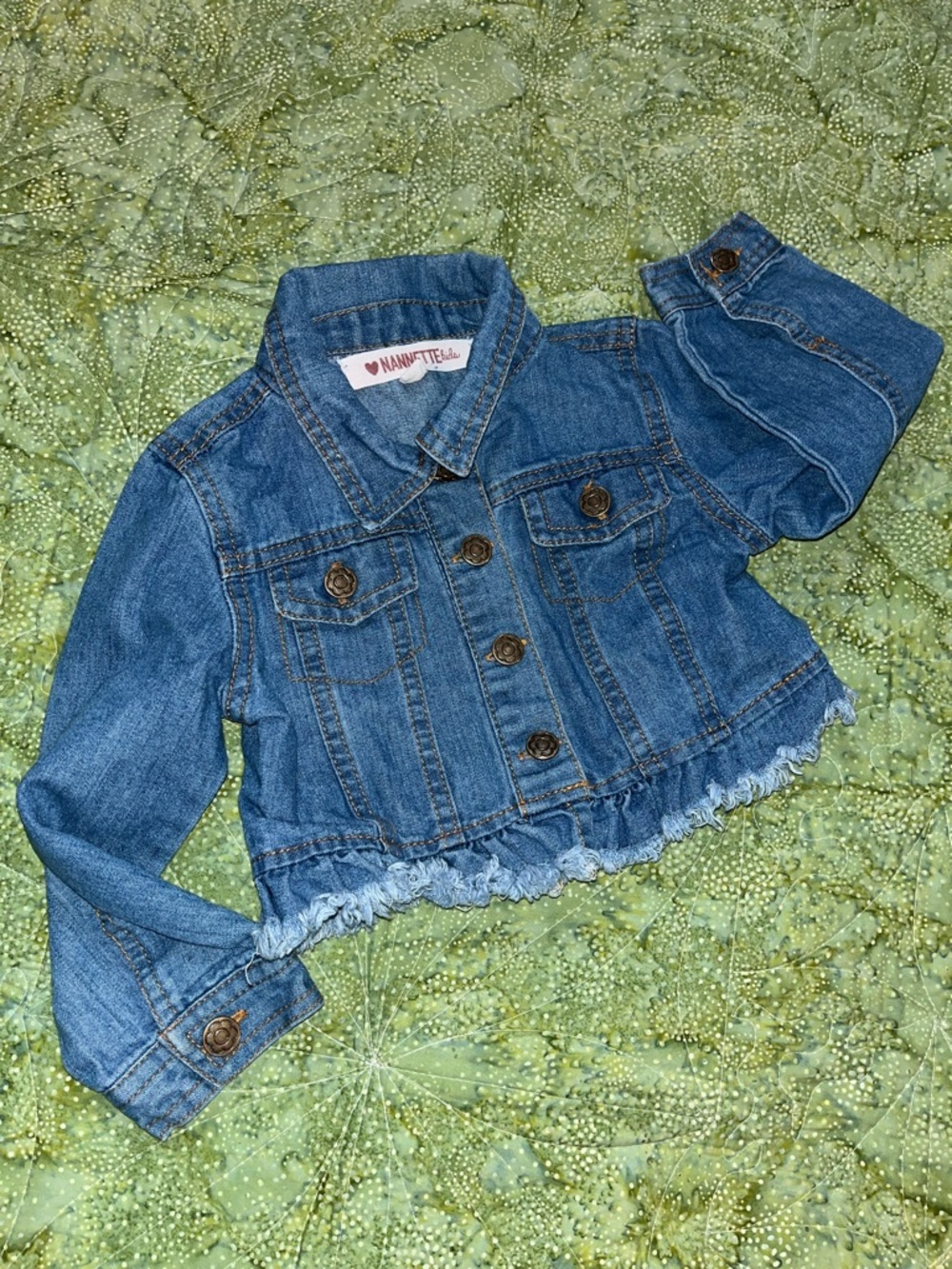 Nannette Girls' Dark Blue Denim Cropped Jacket with Frayed Hem 3T